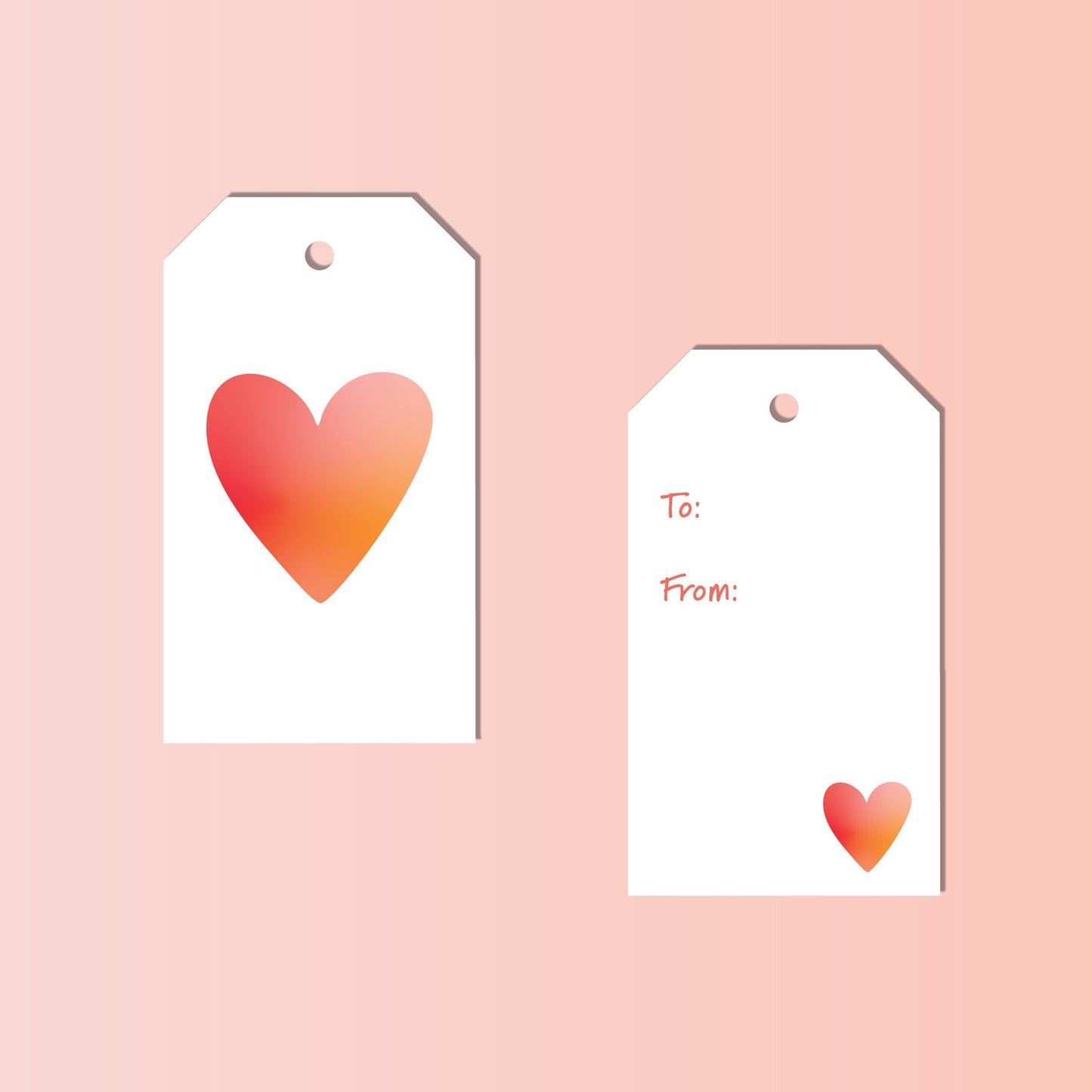 RED OMBRE HEART Gift Tags,  Set of 10
