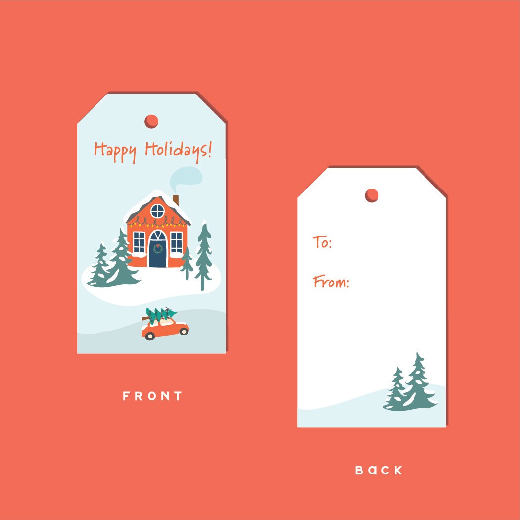 HAPPY HOLIDAYS Winter Village Gift Tags ,Set of 10